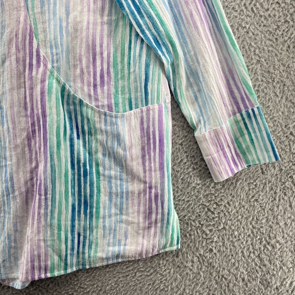 Soft Surroundings Senna Pastel Stripes Gauze Button Down Shirt Tunic Pockets XL - Picture 3 of 15